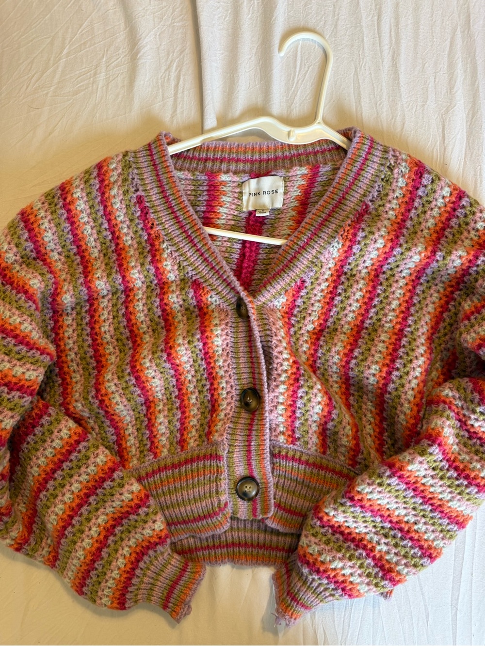 Pink Rose Pink Multi-Color Striped Cropped Cardigan